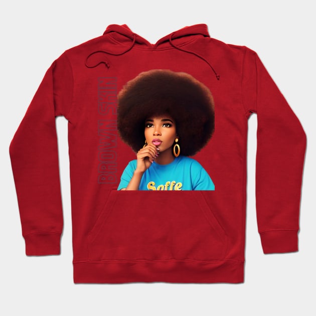 Brown Skin Large Afro Beauty Hoodie by Brown Skin Garms By Urmajes-Tees 